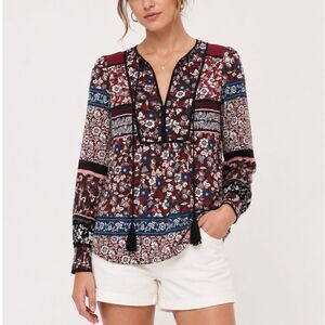 Kate Spade New York Raeda Top Women's XS Hot Chili Patchwork Tassel Tie‎ Boho